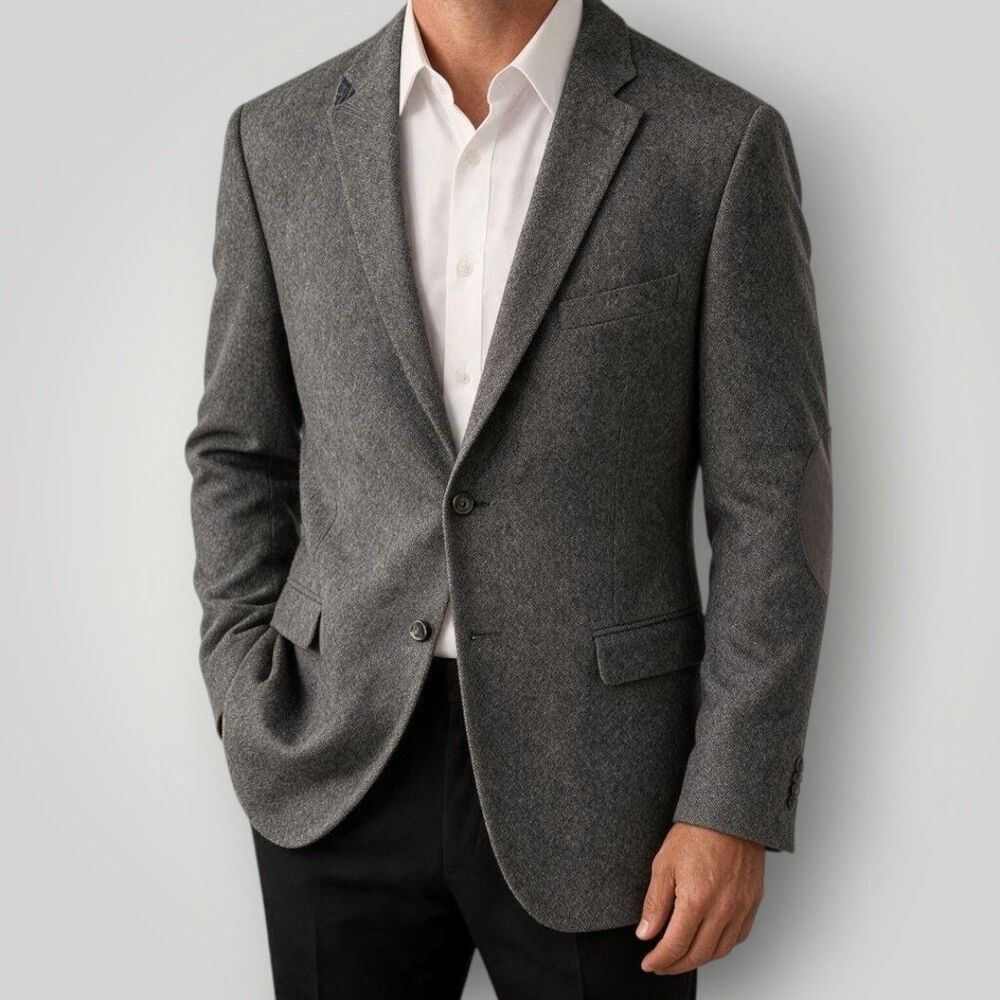JOS A BANK Tailored Mens Blazer Sport Coat 46R Casual Jacket Tweed Wool Gray